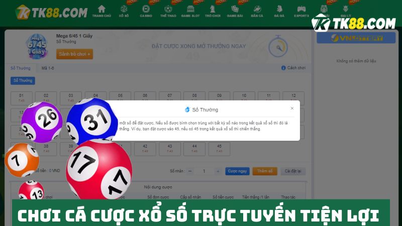 Chơi cá cược xổ số trực tuyến TK88 linh hoạt 